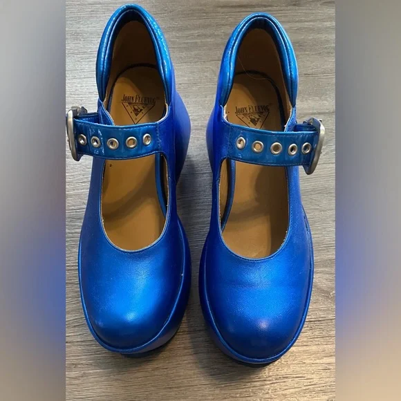 John Fluevog Blue Metallic Kool Platform Mary Janes Women’s size 8 - Picture 4 of 8